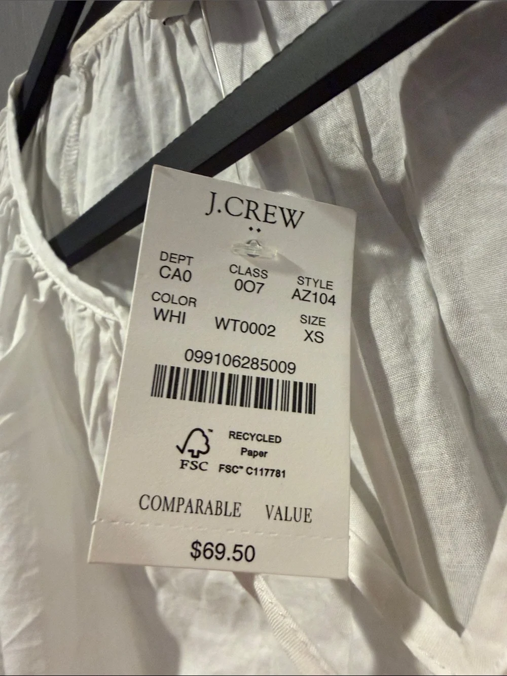 J Crew White Boho Peasant Blouse with Yellow Tassels NWT